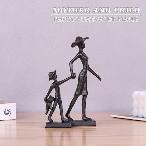 Orenm Mother and Son Cast Iron Figurine 67 Inch Rustic Statue