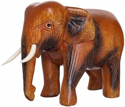 Thai Hand Carved Wooden Elephant Statue Brown