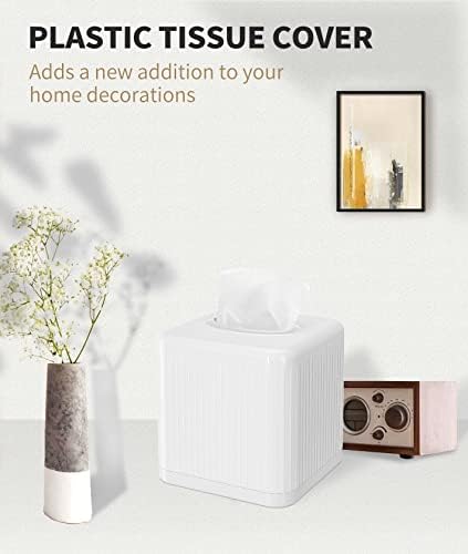 Livelab Square Tissue Box Cover with Base - White 1
