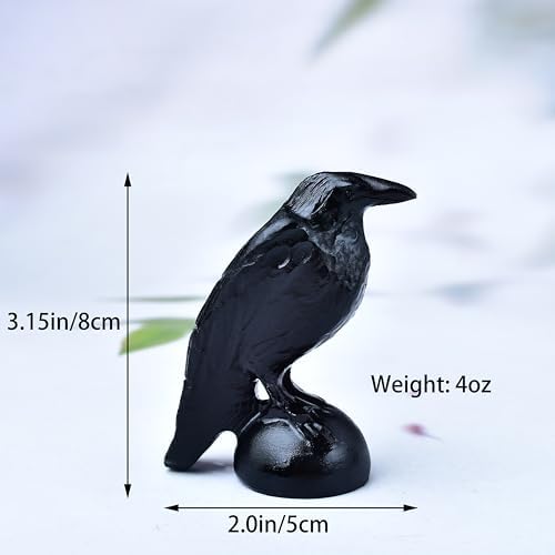 Obsidian Raven Natural Handmade Sculpture - 32 Lucky Guardian Decoration