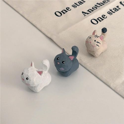 ShaoAngDuoMi Cute Mini Carved Wooden Cat Figurines 4PCS