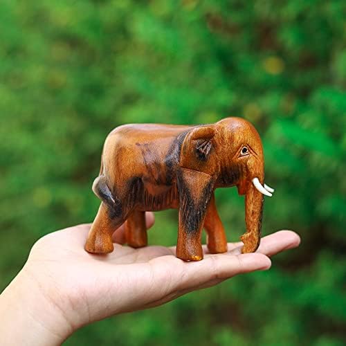 Thai Hand Carved Wooden Elephant Statue Brown