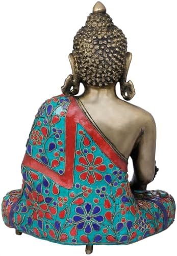 Exotic India 11 Inch Buddha Brass Statue - Handmade Meditation Idol