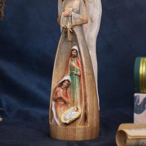 Hand-Carved Solid Wood Nativity Angel Statue