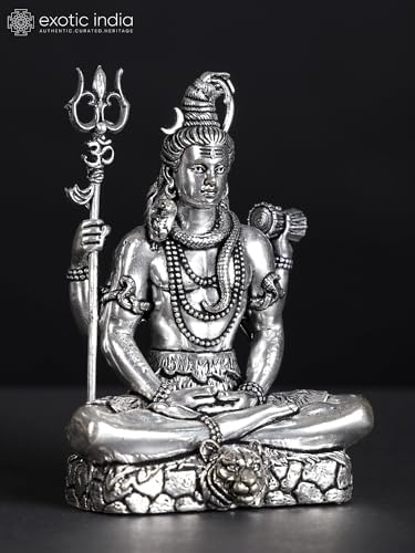 Superfine Four-Armed Lord Shiva Silver Plated Brass Statue 1