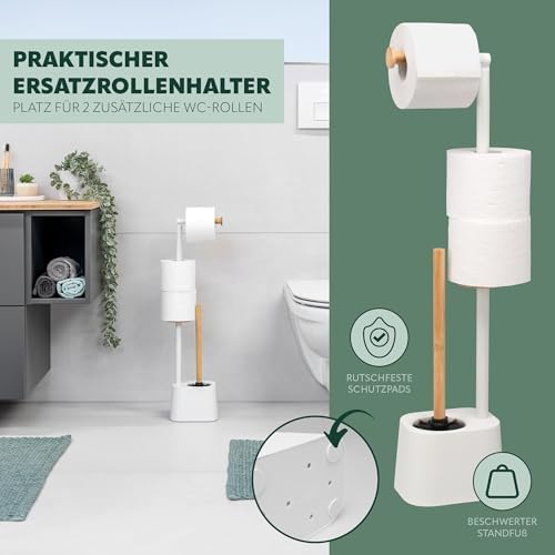 3-in-1 Toilet Brush with Roll Holder and Replacement Heads