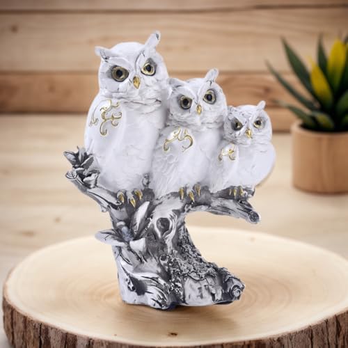 Realistic Family of Three Owls Resin Statue