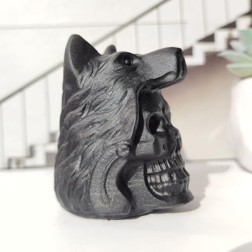 Obsidian Skull Wolf Crystal Figurine Decor Sculpture