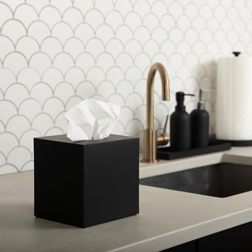 Essentra Home Matte Black Square Tissue Box Cover 1