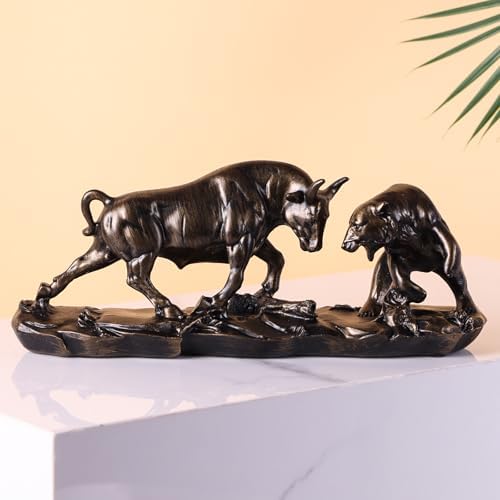 Wall Street Bull and Bear Statue in Brown