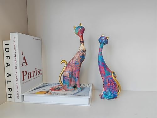 2 pcs Oil Painting Resin Cat Art Decor Sculptures