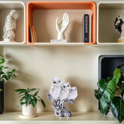 Realistic Family of Three Owls Resin Statue