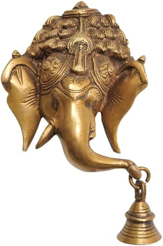 Brass Ganesha Wall Hanging with Bell Religious Pooja Decoration