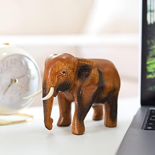Thai Hand Carved Wooden Elephant Statue Brown