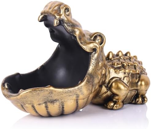 Gold Alligator Statue Candy Dish Storage Bowl