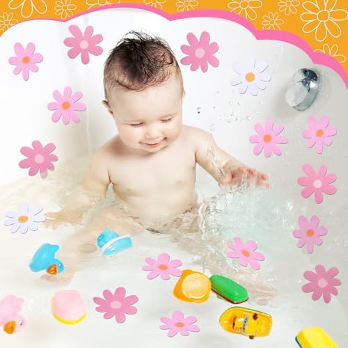Chiisong 24 Pcs Flower Anti Slip Bathtub Sticker Pink
