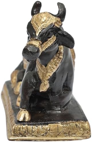 Exotic India Brass Nandi Cow Statue - 4 Inch Vahana of Lord Shiva