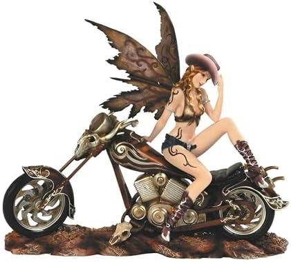 ICE ARMOR 13 W Brown Cowgirl Fairy on Motorcycle Statue