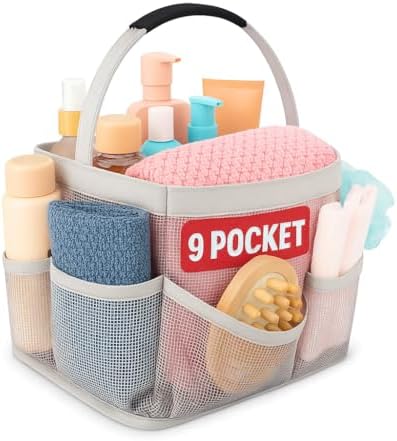 Masirs Mesh Shower Caddy Bag - 9 Pocket Grey