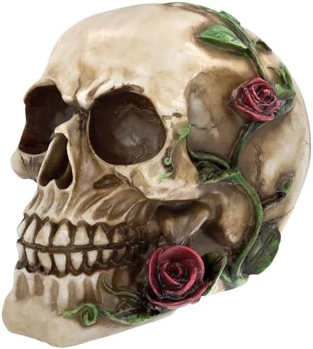 READAEER Human Skull Rose Resin Statue Home Decor