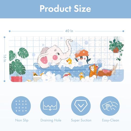 AmazerBath Baby Bath Mat with Suction Cups and Cartoon Design