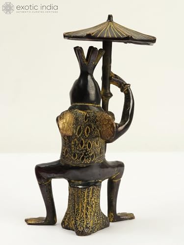 Exotic India Frog Brass Statue with Umbrella 1