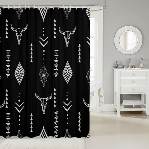 Erosebridal Bull Skull Shower Curtain 72x72 Black Silver