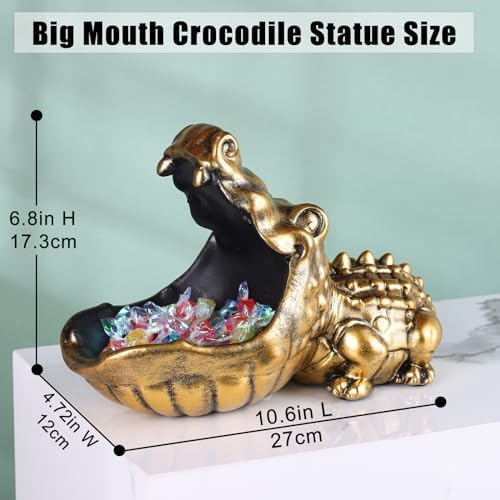 Gold Alligator Statue Candy Dish Storage Bowl