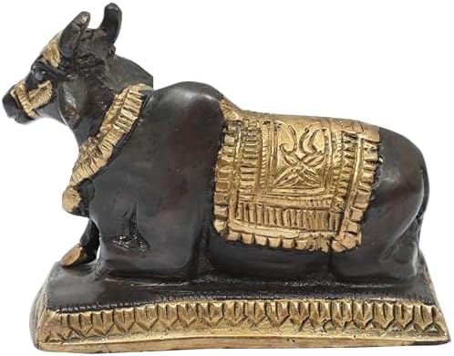 Exotic India Brass Nandi Cow Statue - 4 Inch Vahana of Lord Shiva