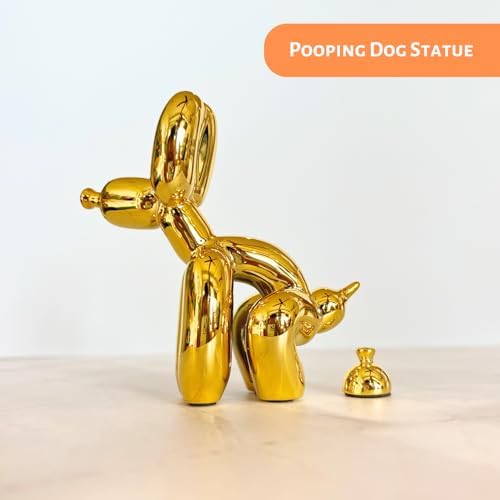 Pozbee Pooping Dog Sculpture Fun Gold Balloon Dog Statue