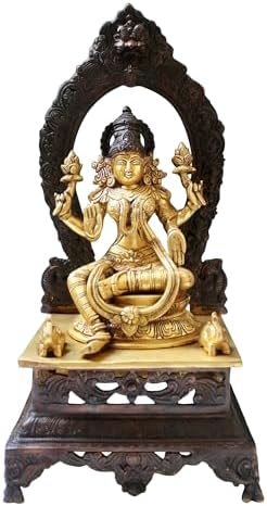 Brass Lakshmi Goddess Statue with Pedestal - Prosperity Idol for Pooja Room