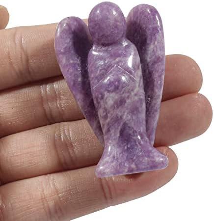 Loveliome Guardian Angel Statue Hand Carved Purple Lepidolite 2 Inches