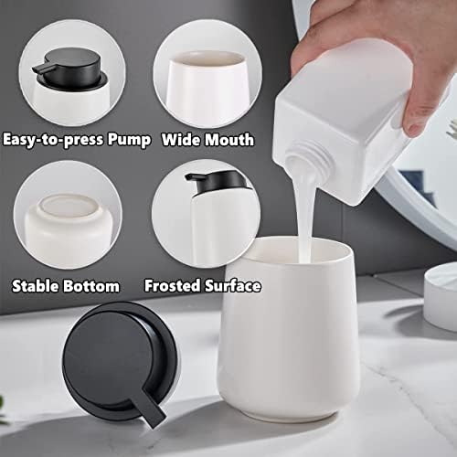 Eyrozia 12Oz White Ceramic Soap Dispenser with Black Pump