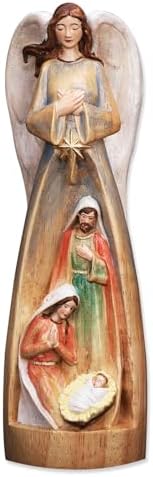 Hand-Carved Solid Wood Nativity Angel Statue