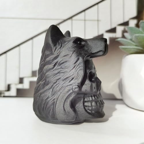 Obsidian Skull Wolf Crystal Figurine Decor Sculpture
