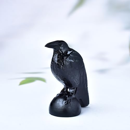 Obsidian Raven Natural Handmade Sculpture - 32 Lucky Guardian Decoration