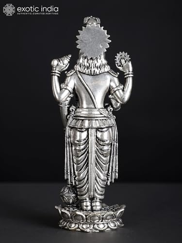 Superfine Four-Armed Lord Vishnu Silver Plated Brass Statue