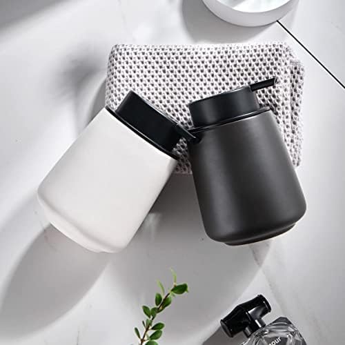 Eyrozia 12Oz White Ceramic Soap Dispenser with Black Pump