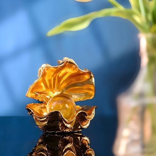 Zonsuli Gold Pearl Oyster Sculpture Handmade Shell Statue