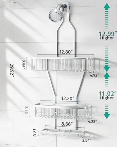 Skyapex Shower Caddy Hanging Organizer with Extra Large Shelf and 3 Tier Design