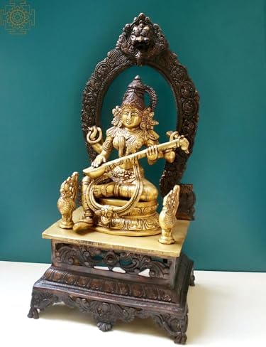 Brass Goddess Saraswati Statue with Veena