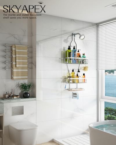 Skyapex Shower Caddy Hanging Organizer with Extra Large Shelf and 3 Tier Design