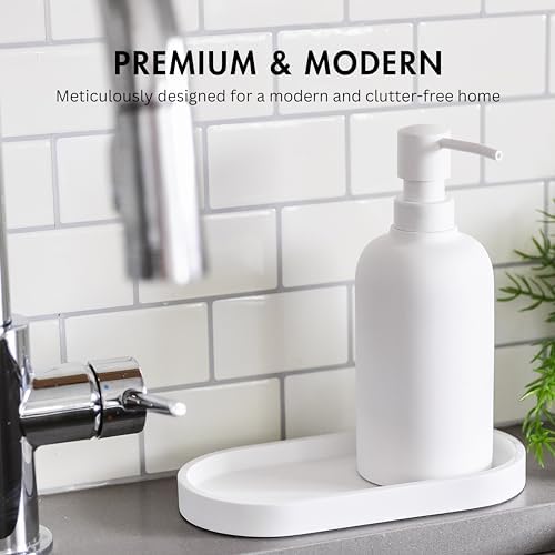 Matte White Round Soap Dispenser Tray Holds 2 Bottles
