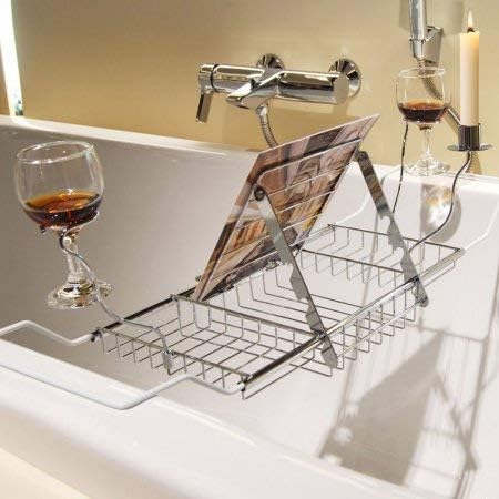 Zerone Expandable Bath Tray with Reading Rack and Wine Holders