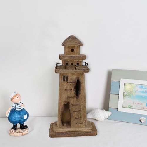 Veclotch Rustic Wooden Lighthouse Decor