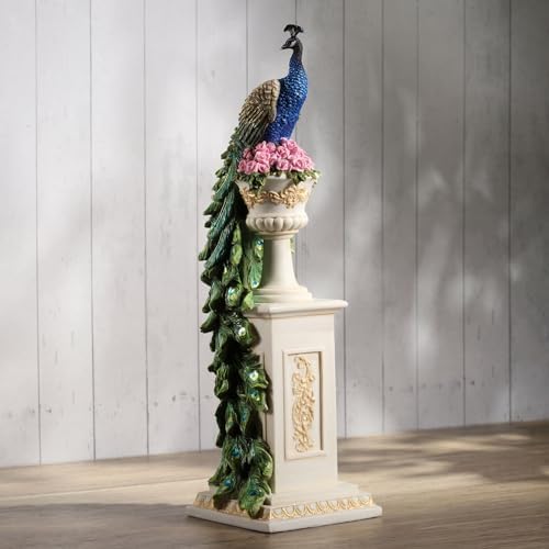 Veronese Design Peacock on Column Resin Sculpture