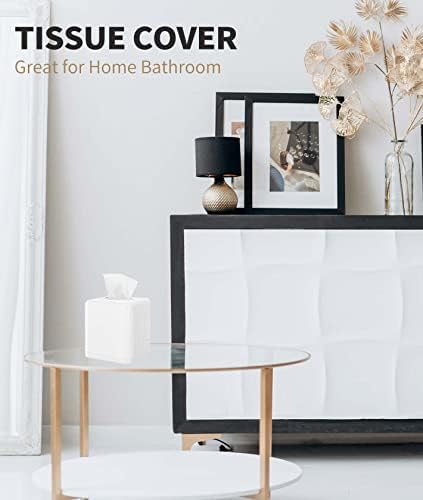 Livelab Square Tissue Box Cover with Base - White 1