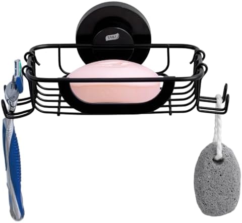 TAILI Soap Bar Holder with Hooks and Suction Cup Black 1