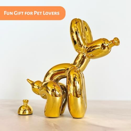 Pozbee Pooping Dog Sculpture Fun Gold Balloon Dog Statue