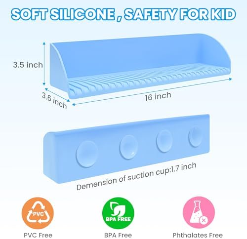 Bath Tub Splash Guard with Suction Cups and Play Shelf Blue
